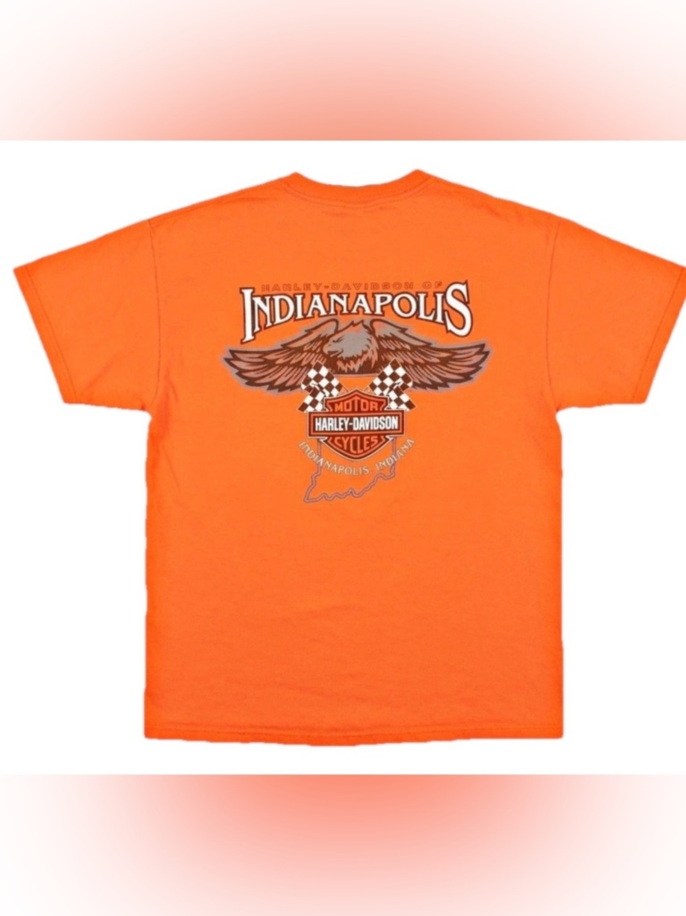 Vintage Harley Davidson Shirt LG Orange Indianapolis Indiana Pocket Racing Eagle
